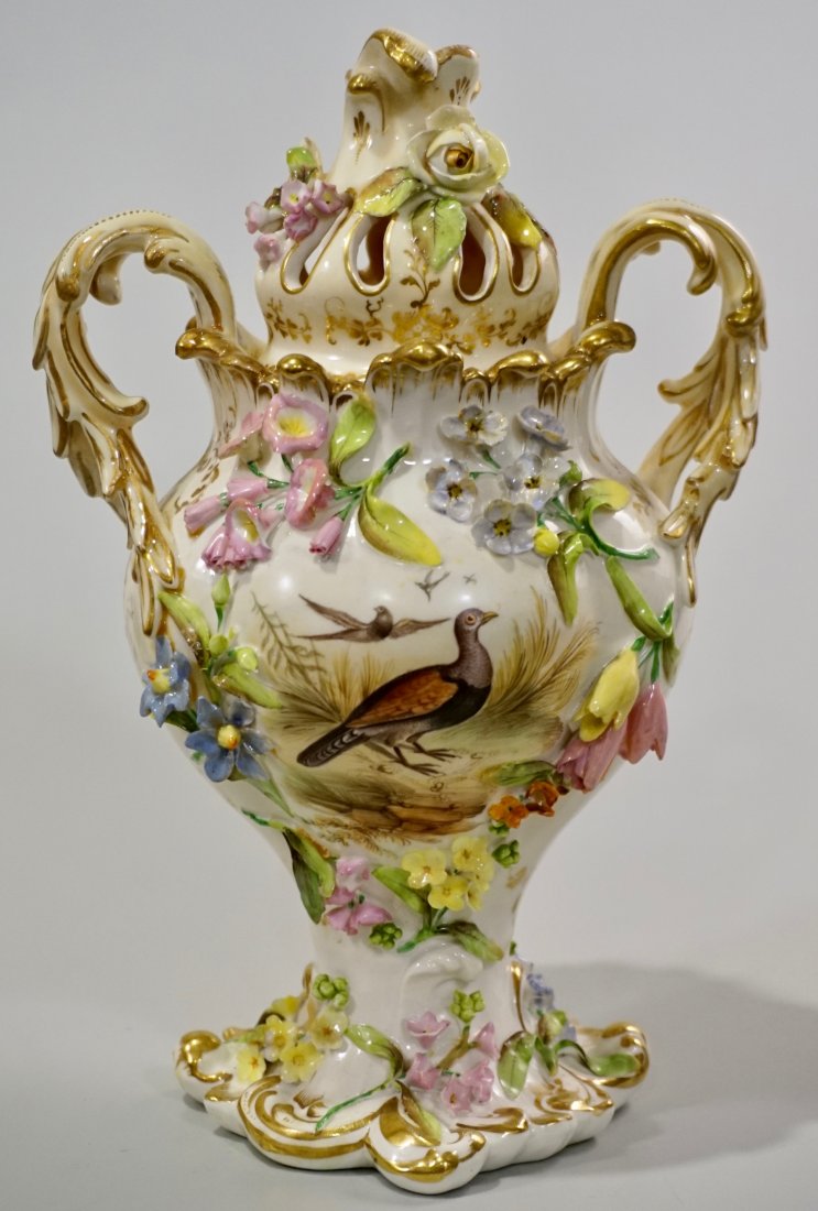 Antique German Porcelain Pot Pourri Covered Urn Vase