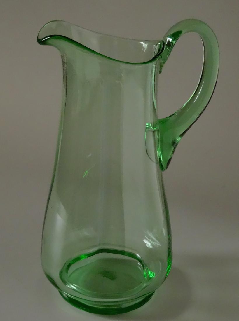 Vintage Art Deco Green Glass Water Lemonade Pitcher: Vintage Art Deco Green Glass Water Lemonade Pitcher Approximately 11 1/8 inches tall.
