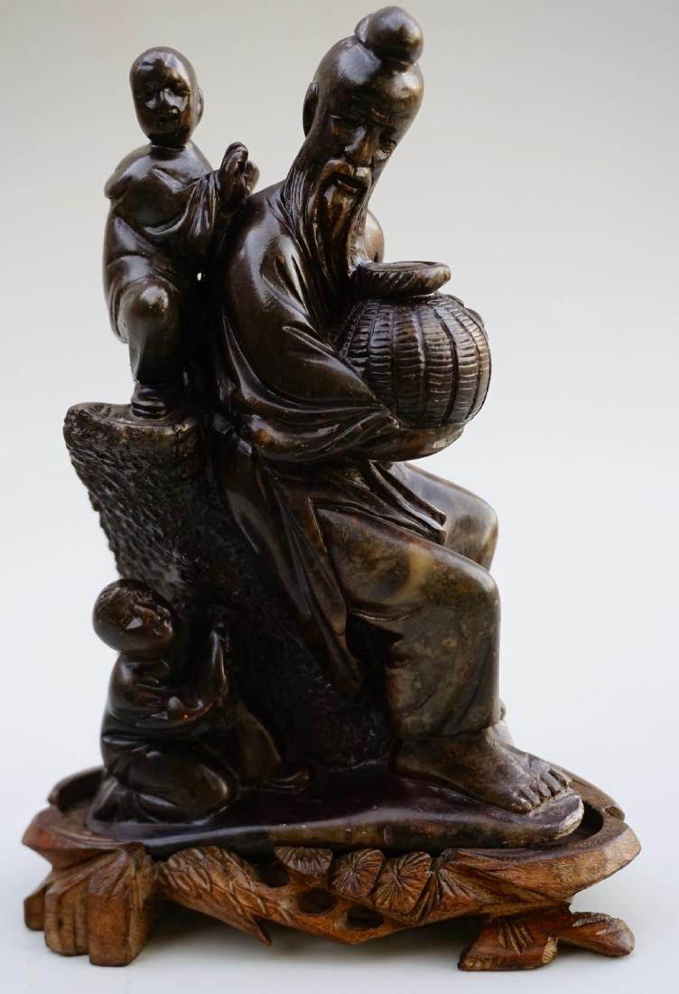 Chinese Soapstone Carved Group: Chinese Soapstone Carved Group Approximately 5 x 2 1/2 x 7 inches.