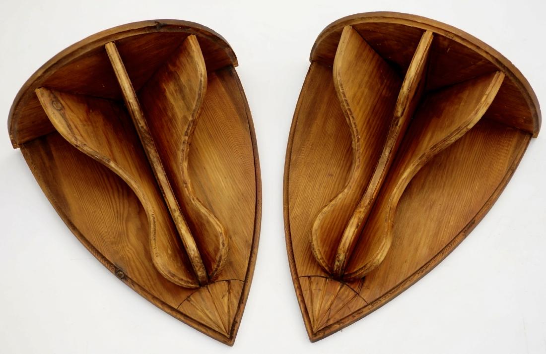 Pair Large Pine Gothic Style Wall Shelves Lot of 2: Pair Large Pine Gothic Style Wall Shelves Lot of 2 Approximately 15 1/4 x 17 3/4 inches x 7 3/8 inches deep.