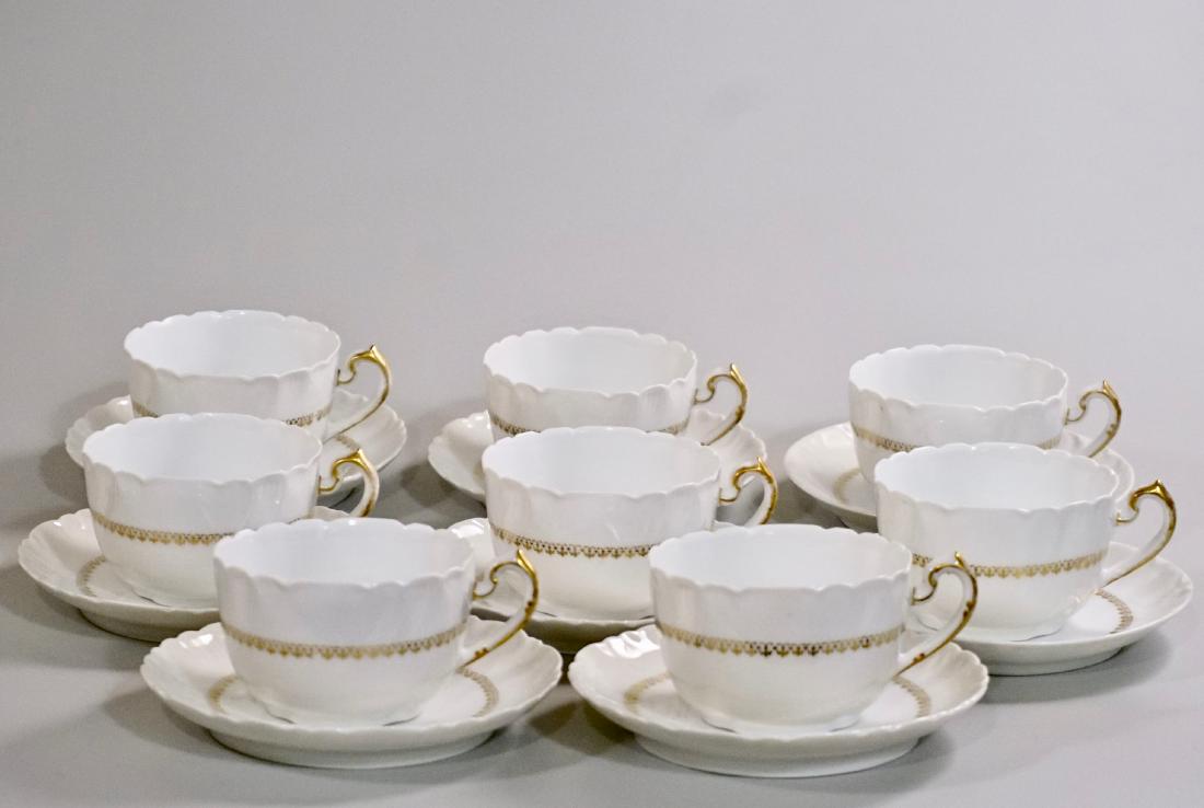 Limoges France CFH GDM Haviland China Antique French: Limoges France CFH GDM Haviland China Antique French Cup Saucer Sets White Gold Porcelain Lot of 8 Charles Field Haviland Gerard Dufraisseix & Morel Cups are approximately 4 1/16 x 3 5/16 x 2 1/16 inc