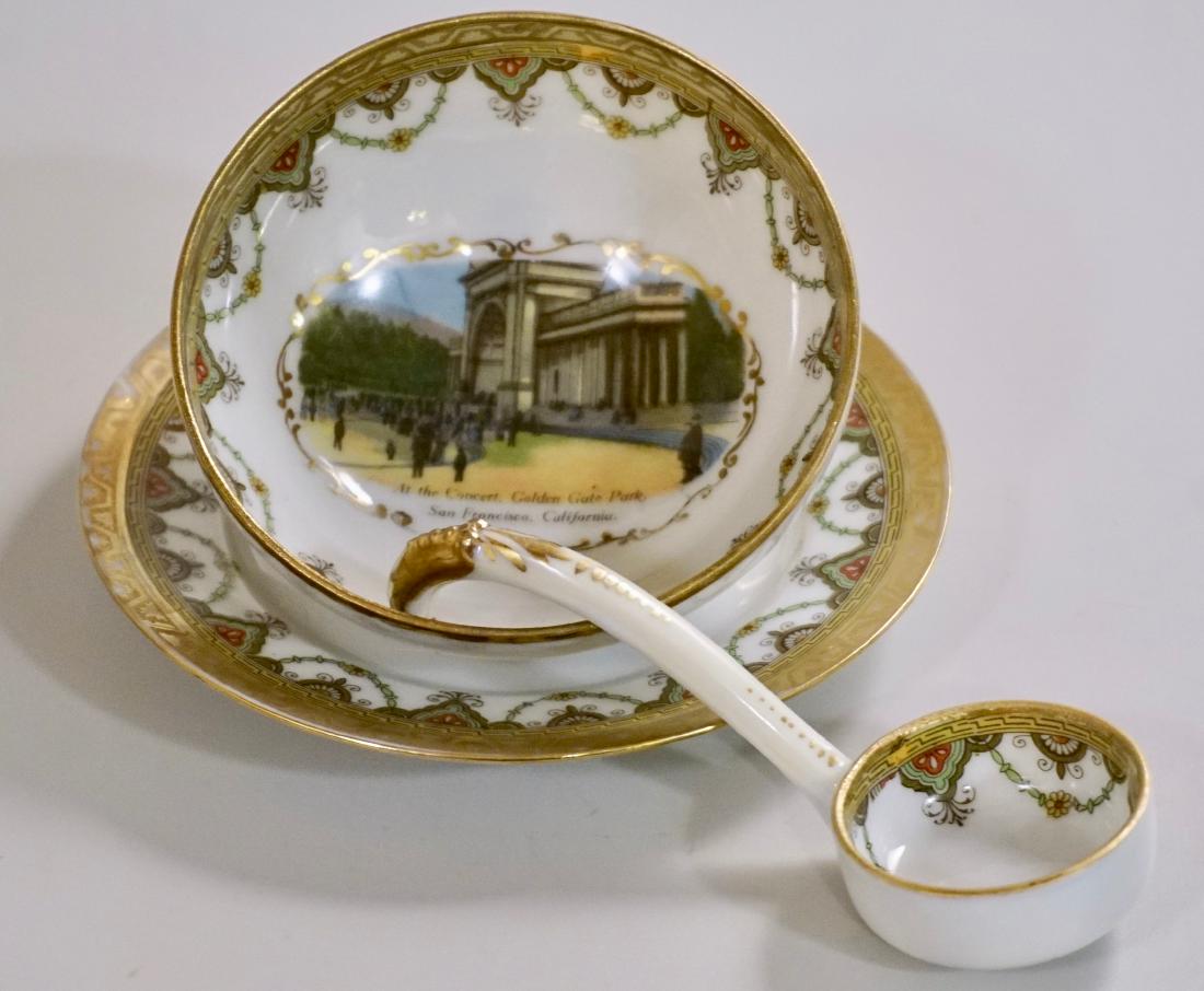 Nippon Porcelain Golden Gate Park San Francisco: Nippon Porcelain Golden Gate Park San Francisco Architectural View Bowl Spoon and Underplate Set Bowl is approximately 1 11/16 x 4 3/16 inches in diameter; underplate is about 5 1/2 inches in diameter