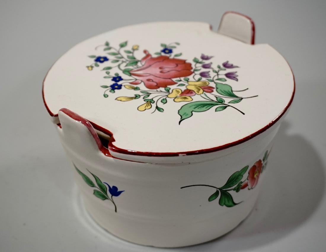 Luneville France Butter Tub: K & G Luneville Old Strasbourg Rose Butter Tub Keller et Guerin French Hand Painted Earthenware 2 7/8 x 4 1/2 in diameter German Bisque Water Font