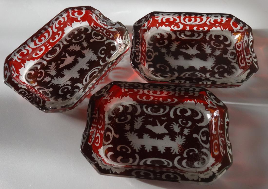 Bohemian Ruby Cut to Clear Glass Duck Ashtray Lot of 3: Bohemian Ruby Cut to Clear Glass Duck Ashtray Lot of 3 Approximately 2 3/4 x 3 13/16 inches.