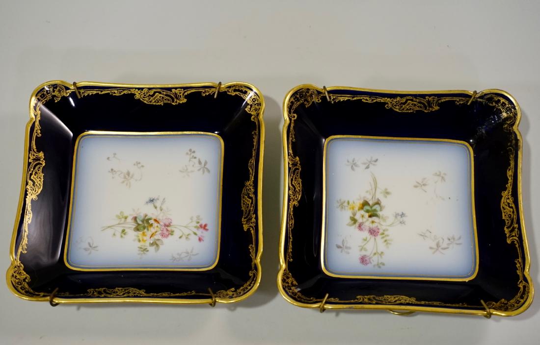 CFH GDM Limoges Cobalt Dish Charles Haviland China Wall: CFH GDM Limoges Cobalt Dish Charles Haviland China Wall Plaque c 1885 Lot of 2 rare cobalt Limoges dishes mounted as a wall plaque. Approximately 5 1/8 x 5 1/8 inches.