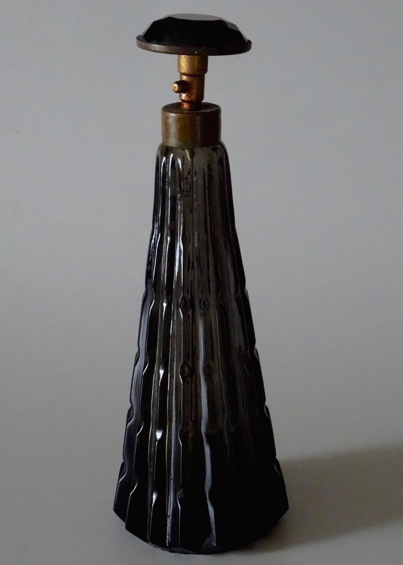 Dark Opal Glass Art Deco Vintage Perfume Bottle: Dark Opal Glass Art Deco Vintage Perfume Bottle Atomizer Approximately 6 7/8 inches.