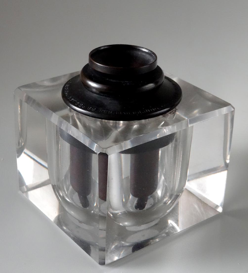 Davis Automatic Beveled Glass Inkwell Patented New York: Davis Automatic Beveled Glass Inkwell Patented New York 1889 - 1893 Approximately 3 x 3 x 3 inches.