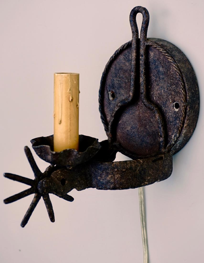 Rustic Spur Wall Sconce Wrought Iron Custom Made Hand: Rustic Spur Wall Sconce Wrought Iron Custom Made Hand Forged Western Style Bar Man Cave Light Fixture Approximately 8 1/2 x 5 inches and extend out of the wall on about 7 1/4 inches; back plate is app