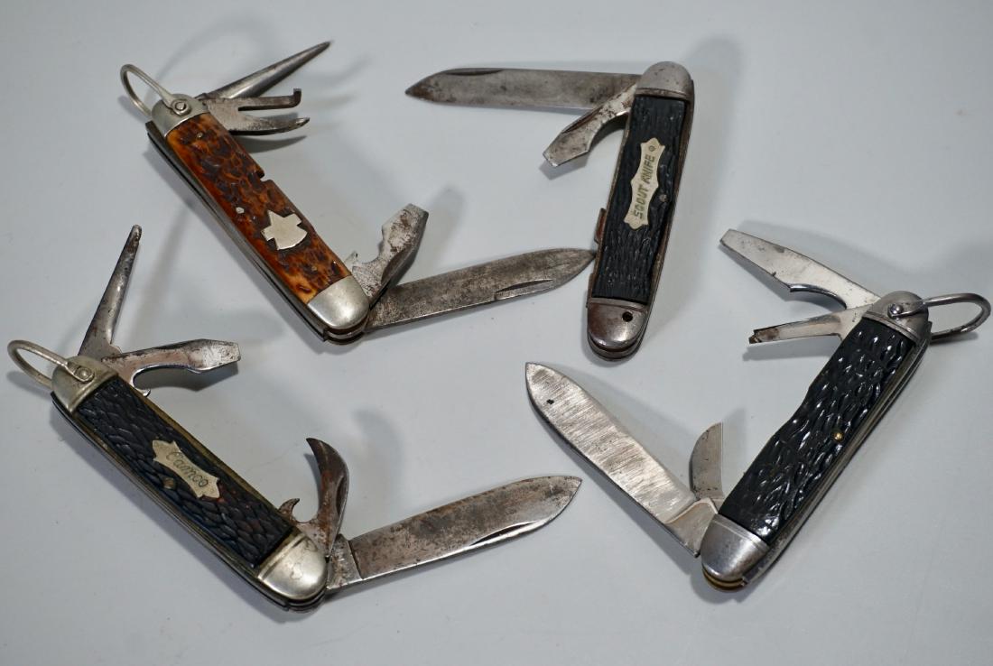 Lot of 4 Vintage Pocket Knives Kent Camillus Camco Keen: Lot of 4 Vintage Pocket Knives Kent Camillus Camco Keen Kutter Folded from 3 5/8 inches long to 3 11/16 inches approximately.