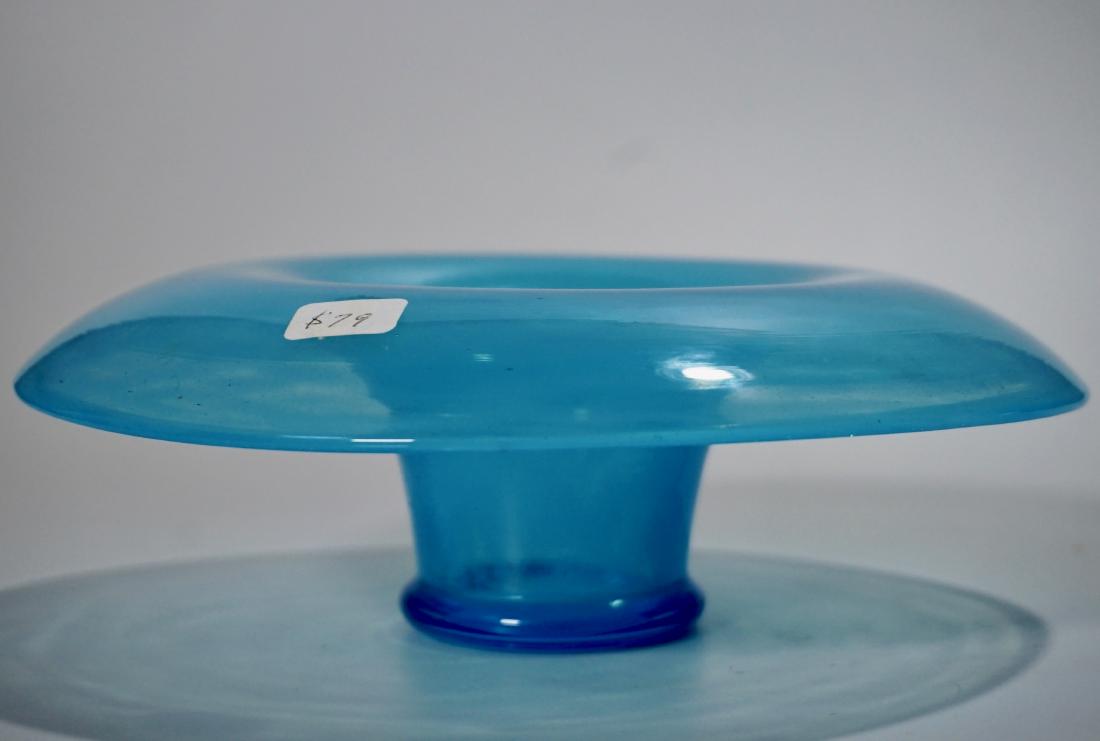 Vintage Inverted Blue Glass Flower Bowl Polished Pontil: Vintage Inverted Blue Glass Flower Bowl Polished Pontil Approximately 8 1/8 inches in diameter x 2 13/16 inches tall.