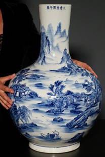 Chinese Porcelain Vase Large Signed Hand Painted: Large Chinese Hand Painted Signed Blue and White Porcelain Vase Approximately 15 inches in diameter x 23 1/3 inches tall. Please check back for updates, we are adding new items daily.