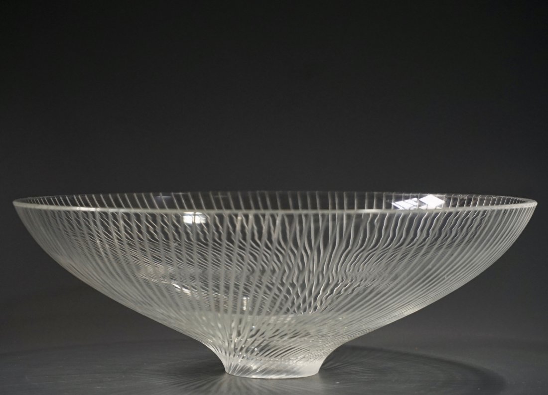 Mid Century Minimalist Spiral Cut Crystal Bowl: Mid Century Minimalist Spiral Cut Crystal Bowl Approximately 9 3/4 inches in diameter. Please check back for updates, we are adding new items daily.