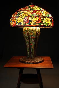 Large Tiffany Style Bronze Lamp: Large Tiffany Style Bronze Lamp Approximately 32 inches tall with the 22 3/4 inches in diameter shade. Please check back for updates, we are adding new items daily.