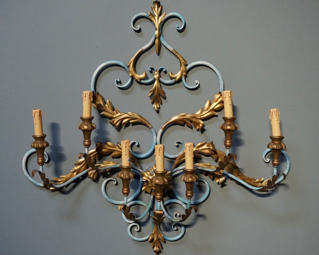 Italian Tole Large 7-Candle Wall Sconce Hollywood Regen (1 of 12)