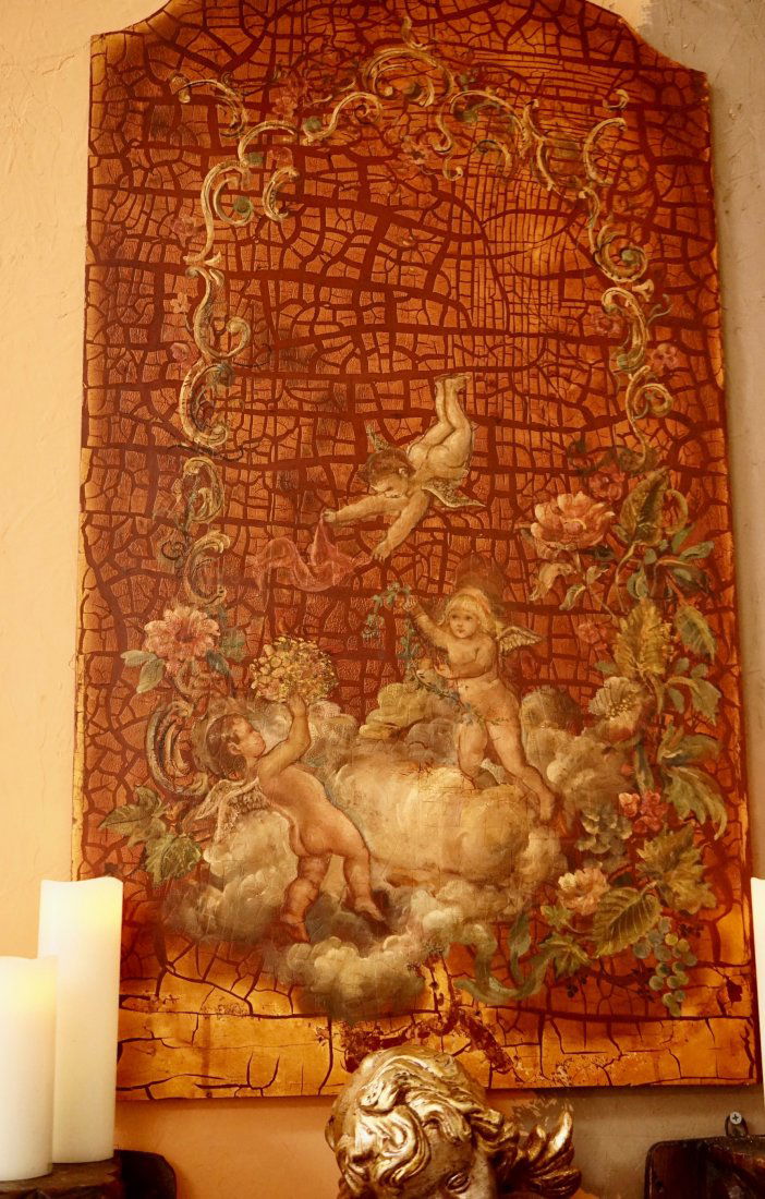 Italian Chapel Wood Panel Antique Cupid Cherub Putti (1 of 6)