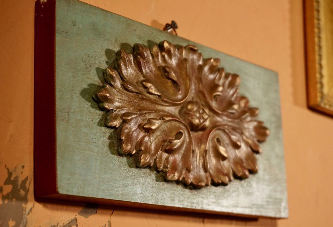 Large Architectural Salvage Rosette Wall Plaque on Turq (1 of 4)