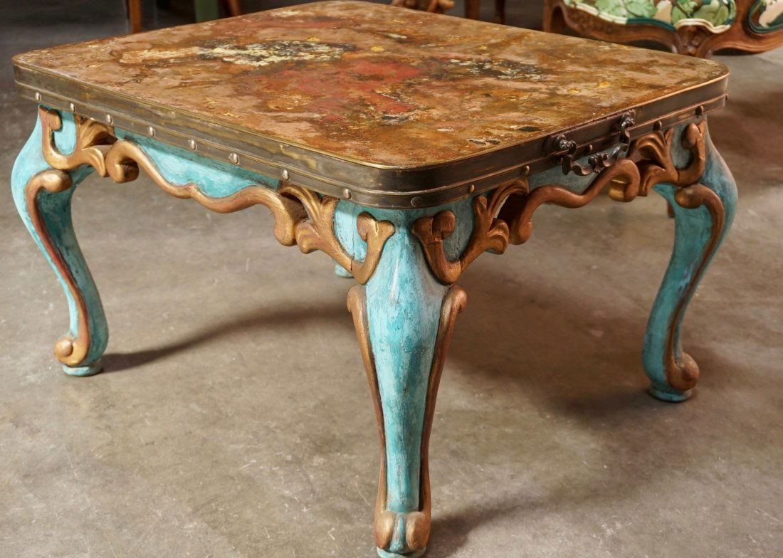 Turquoise Painted Italian Coffee Table (1 of 3)