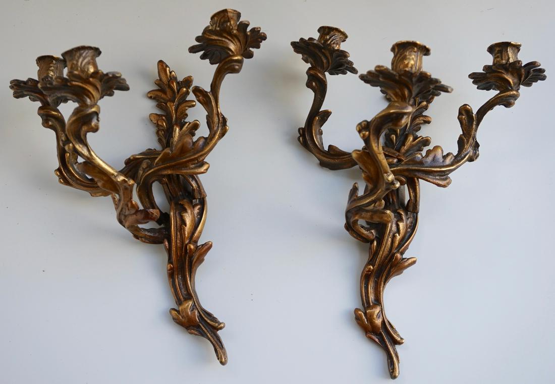 Louis XV Style French Candle Wall Sconces 3 Candles: Louis XV Style French Candle Wall Sconces 3 Candles Pair Rococo Bras de Lumiere Candle Holders Approximately 12 x 15 inches; extend out of the wall on approximately 10 inches.