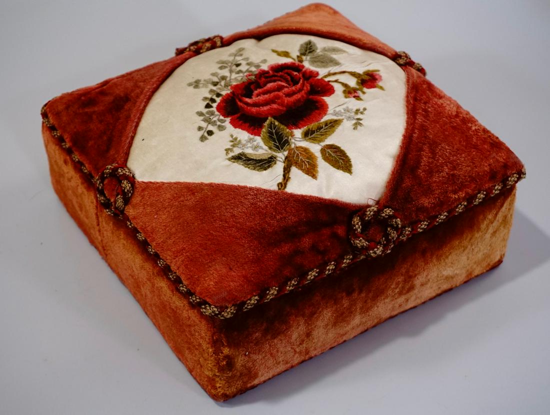 Victorian Embroidered Sewing Box: Victorian Embroidered Sewing Box Approximately 8 1/2 x 6 1/2 x 3 9/16 inches.