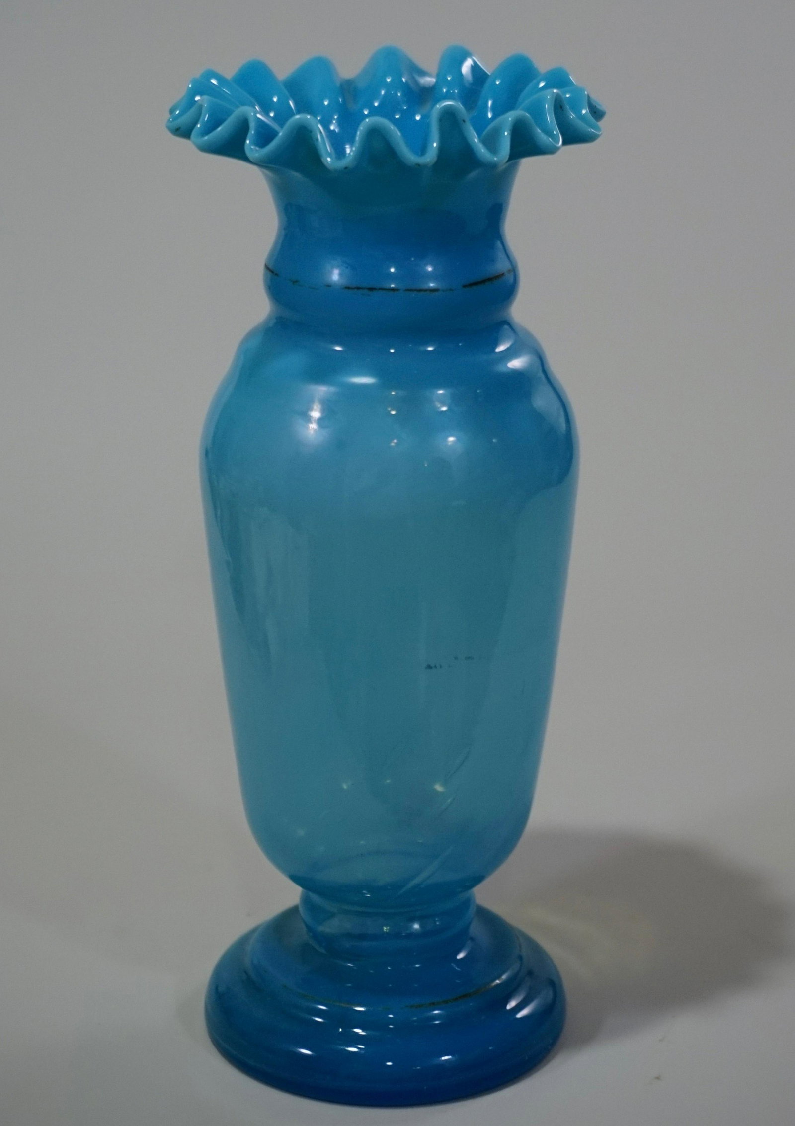 Victorian Bristol Blue Glass Vase Ruffled Rim Blown: Victorian Bristol Blue Glass Vase Ruffled Rim Blown Pontil Approximately 8 3/8 inches.