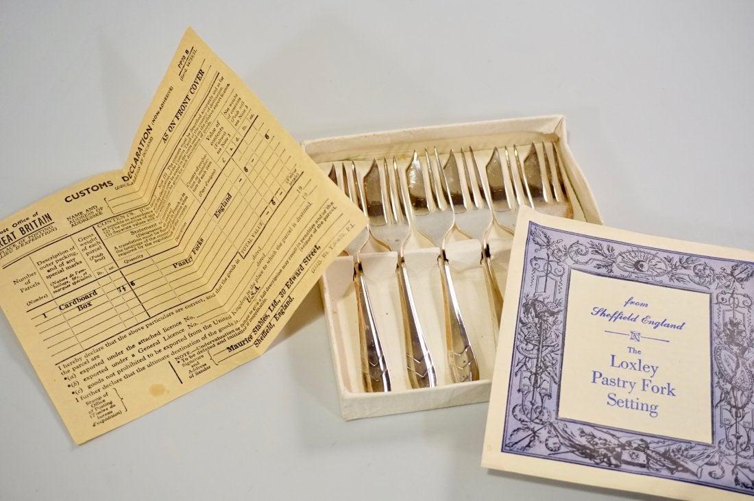 Sheffield Loxley Pastry Fork Set Lot of 6 Silver Plated (1 of 6)
