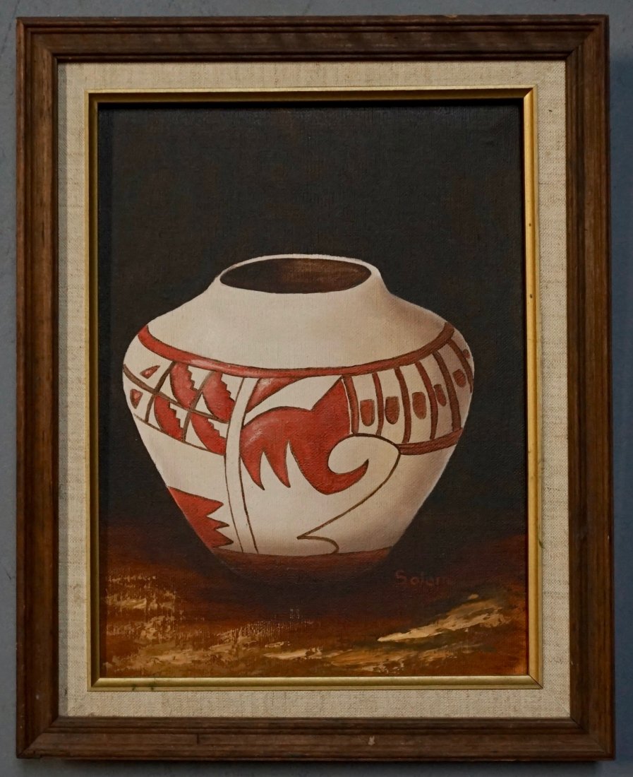 American Indian Pottery Jar Oil on Canvas Painting (1 of 4)