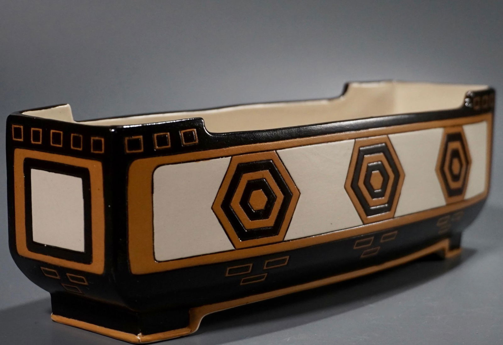 Mettlach Germany Majolica Planter with Geometric Design (1 of 5)