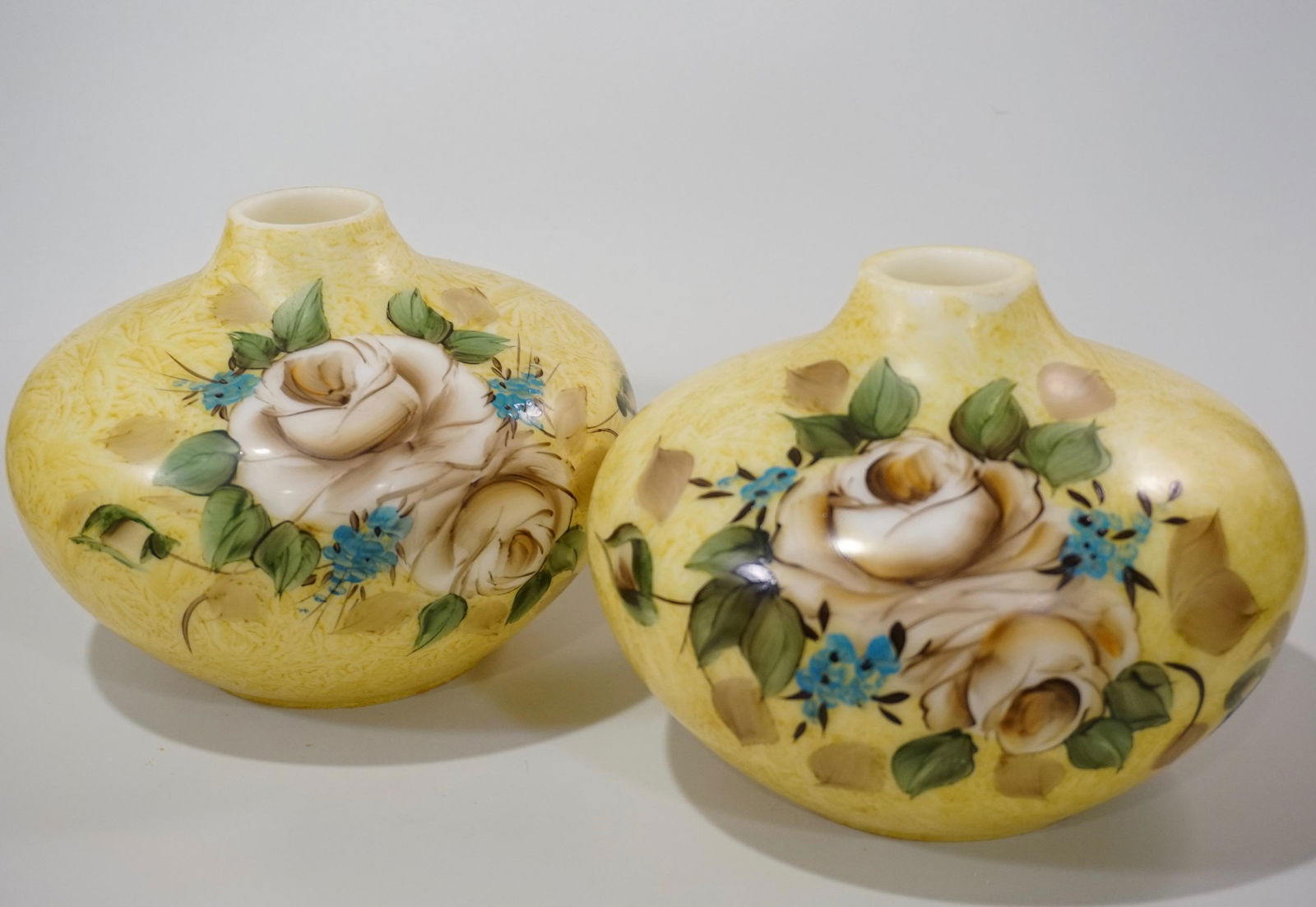 Pair Hand Painted Roses Glass Lamp Part Shades (1 of 5)