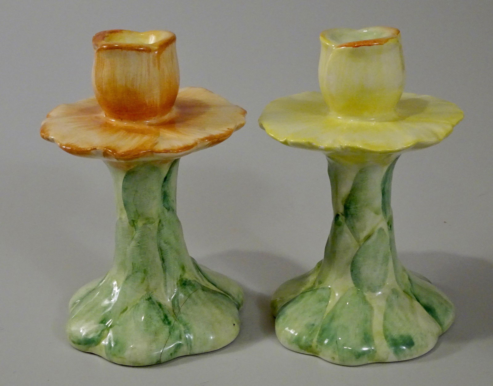 Italian Ceramic Flower Candlesticks Pair (1 of 4)