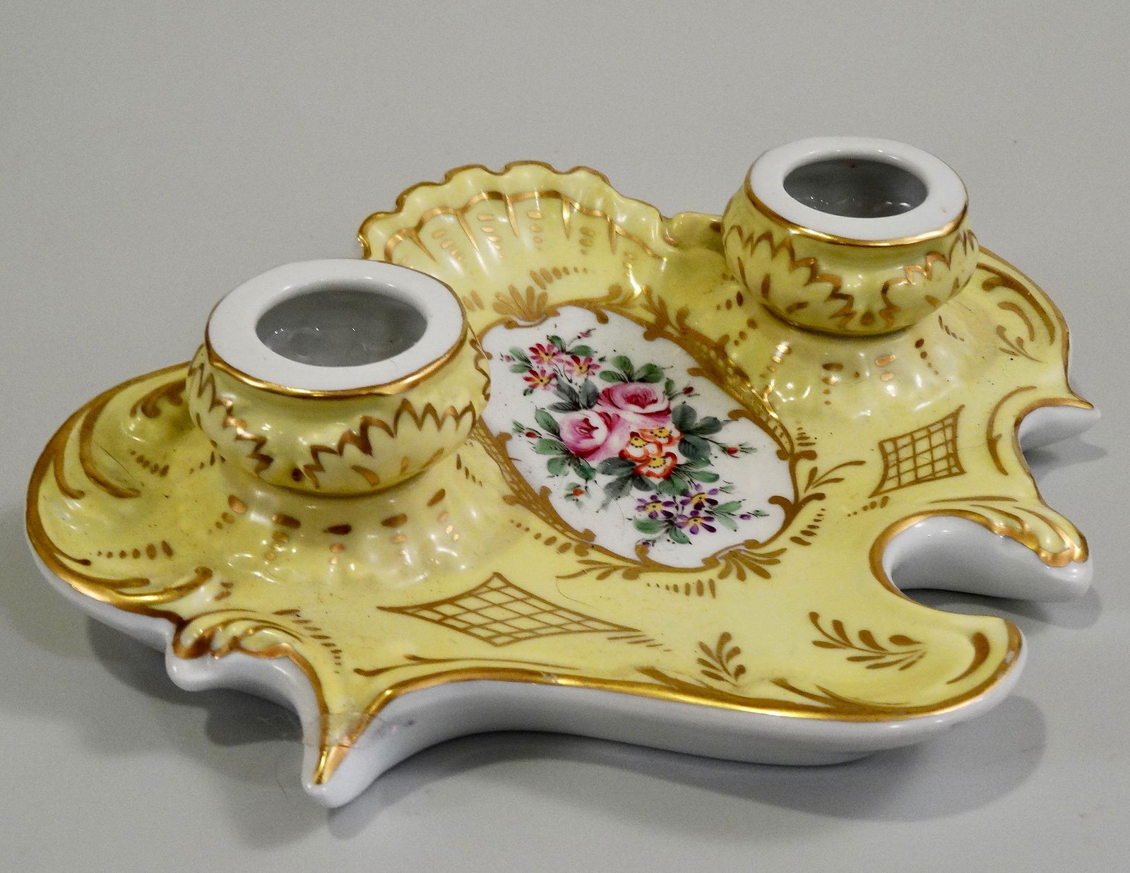 French Hand Painted Porcelain Inkwell Base Made in (1 of 7)