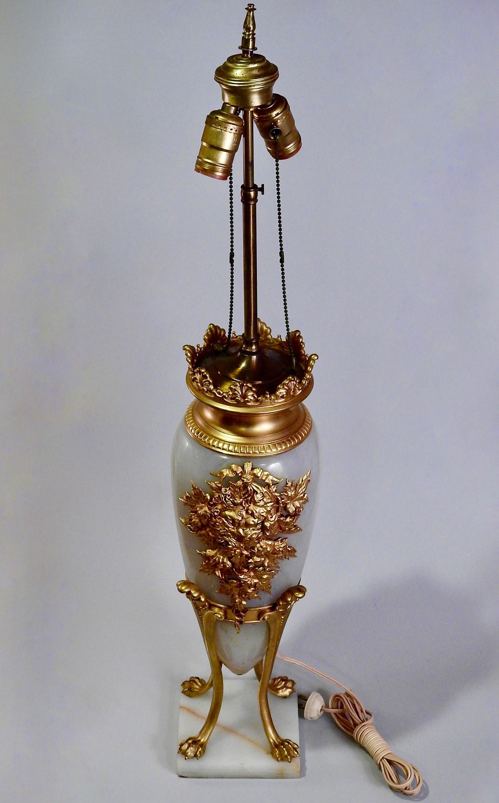 Antique Ormolu Bronze Onyx Lamp Beast in Foliage (1 of 8)