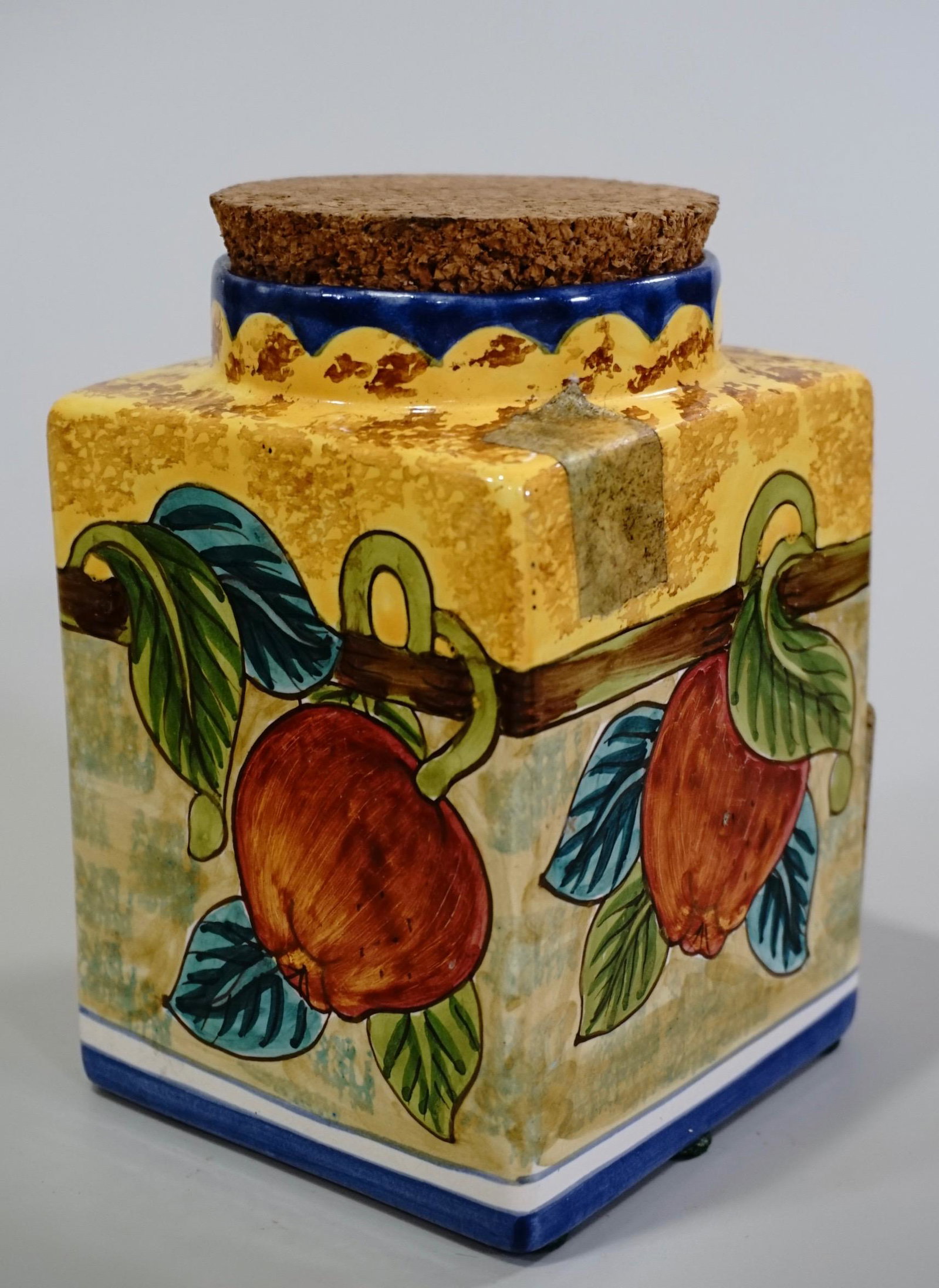 Italian Pottery Square Kitchen Container Hand Painted (1 of 5)