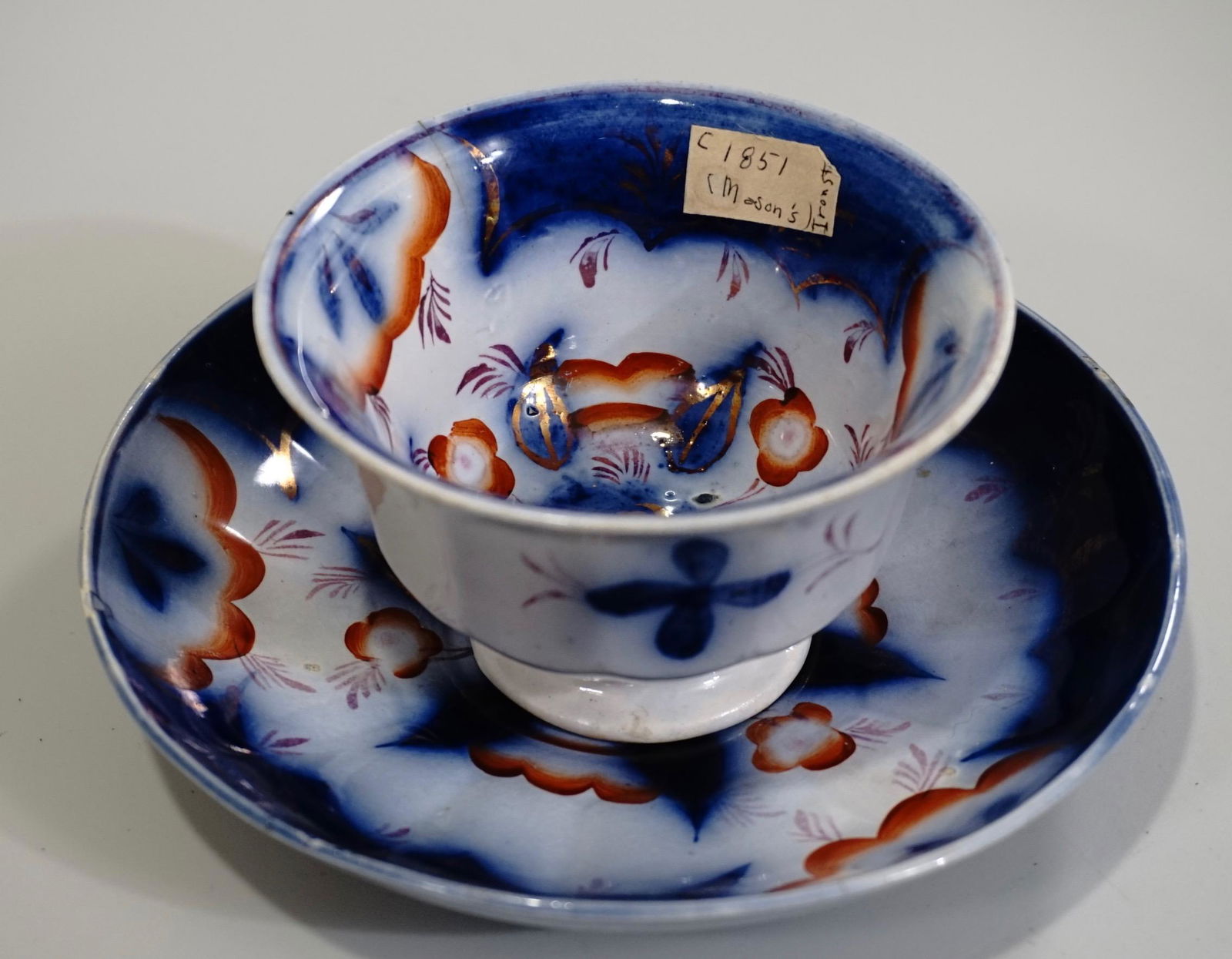 19c Flow Blue Real Ironstone Polychrome Tea Can Saucer (1 of 10)