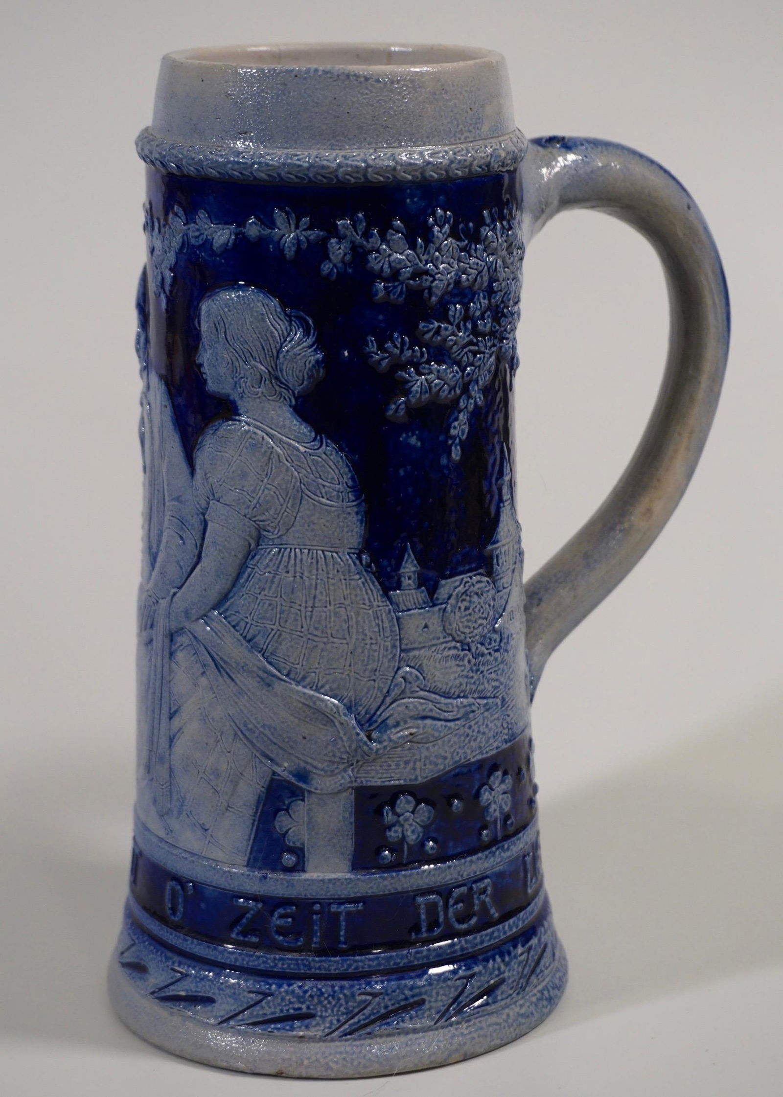 Vintage German Beer Stein Cobalt Blue Stoneware Tankard (1 of 8)