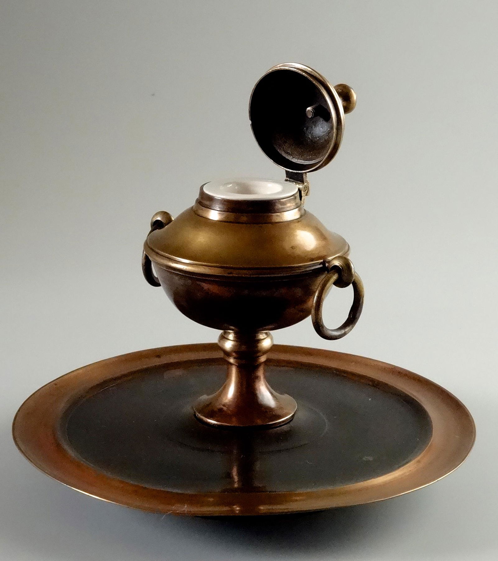 Antique Bronze Urn Inkwell with Porcelain Inset (1 of 7)