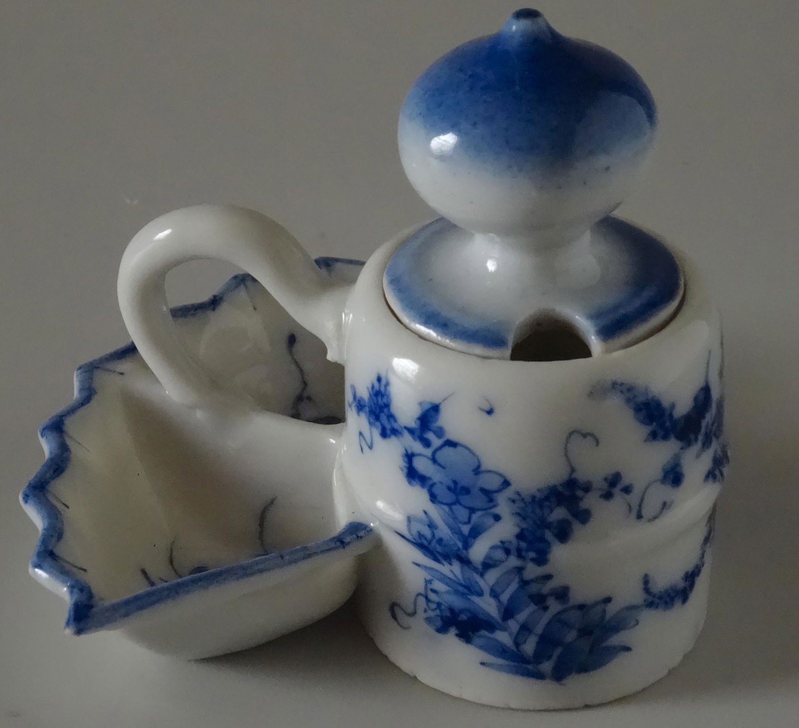 Antique Blue and White Painted Mustard Jar Fan Shaped (1 of 7)