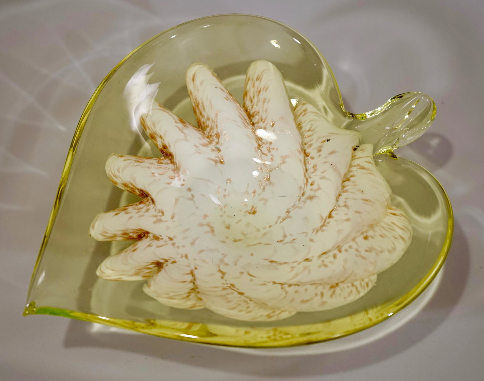 Mid Century Murano Art Glass Aventurine Leaf Bowl (1 of 5)