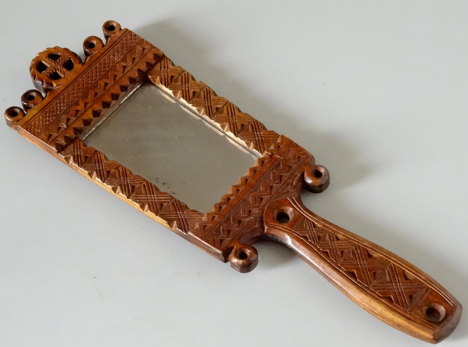 Antique Russian c 1920 Artel Work Hand Mirror Plaque (1 of 8)