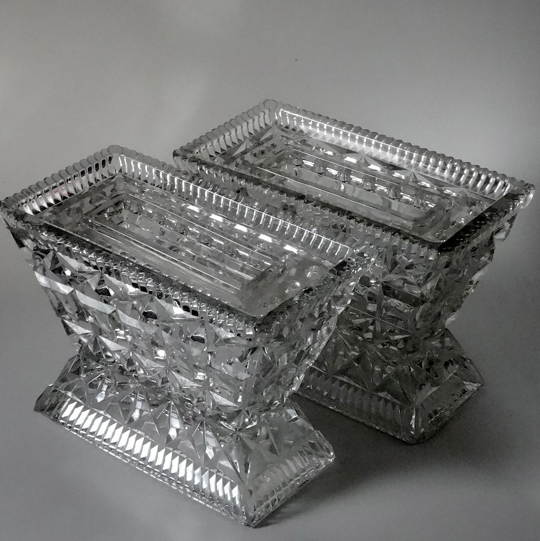 Large Mantel Pressed Glass Flower Frog Vases Pair (1 of 10)