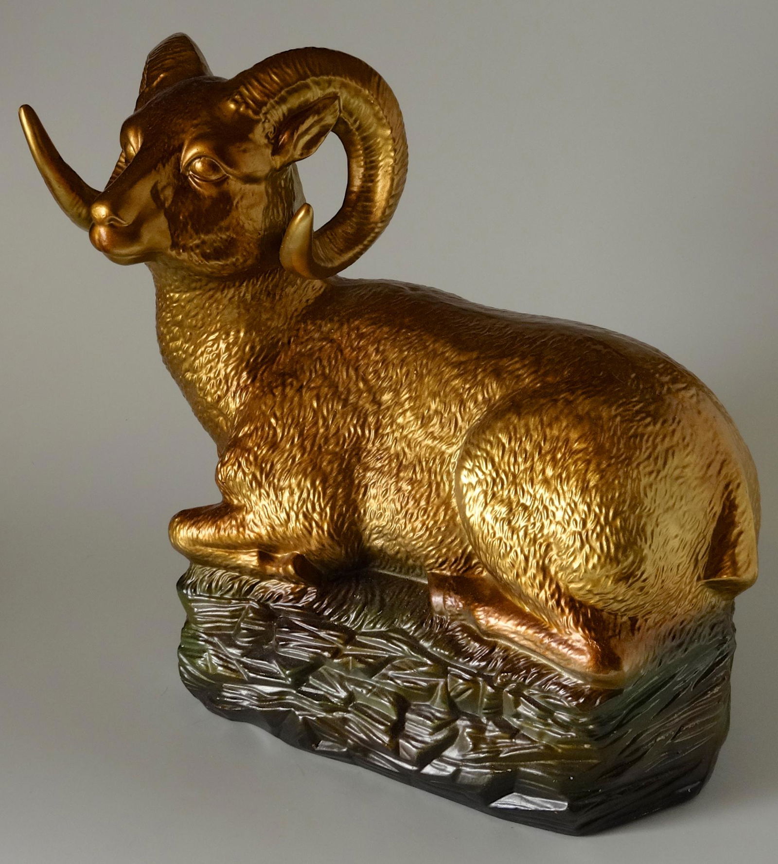 Vintage French Art Deco Ceramic Gold Ram Large Figure: Vintage French Art Deco Ceramic Gold Ram Large Figure Approximately 15 1/2 x 8 x 14 inches.
