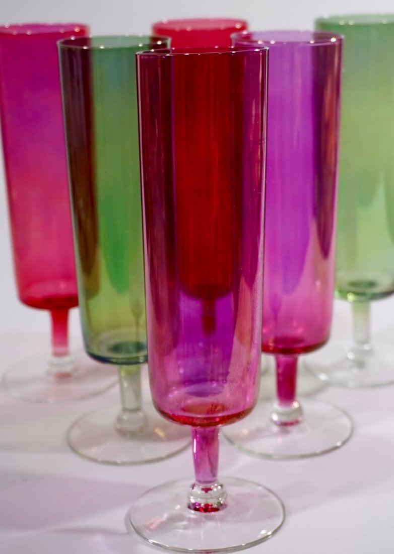 Vintage Mid Century Barware Color Flutes 6 Stem Glasses (1 of 4)