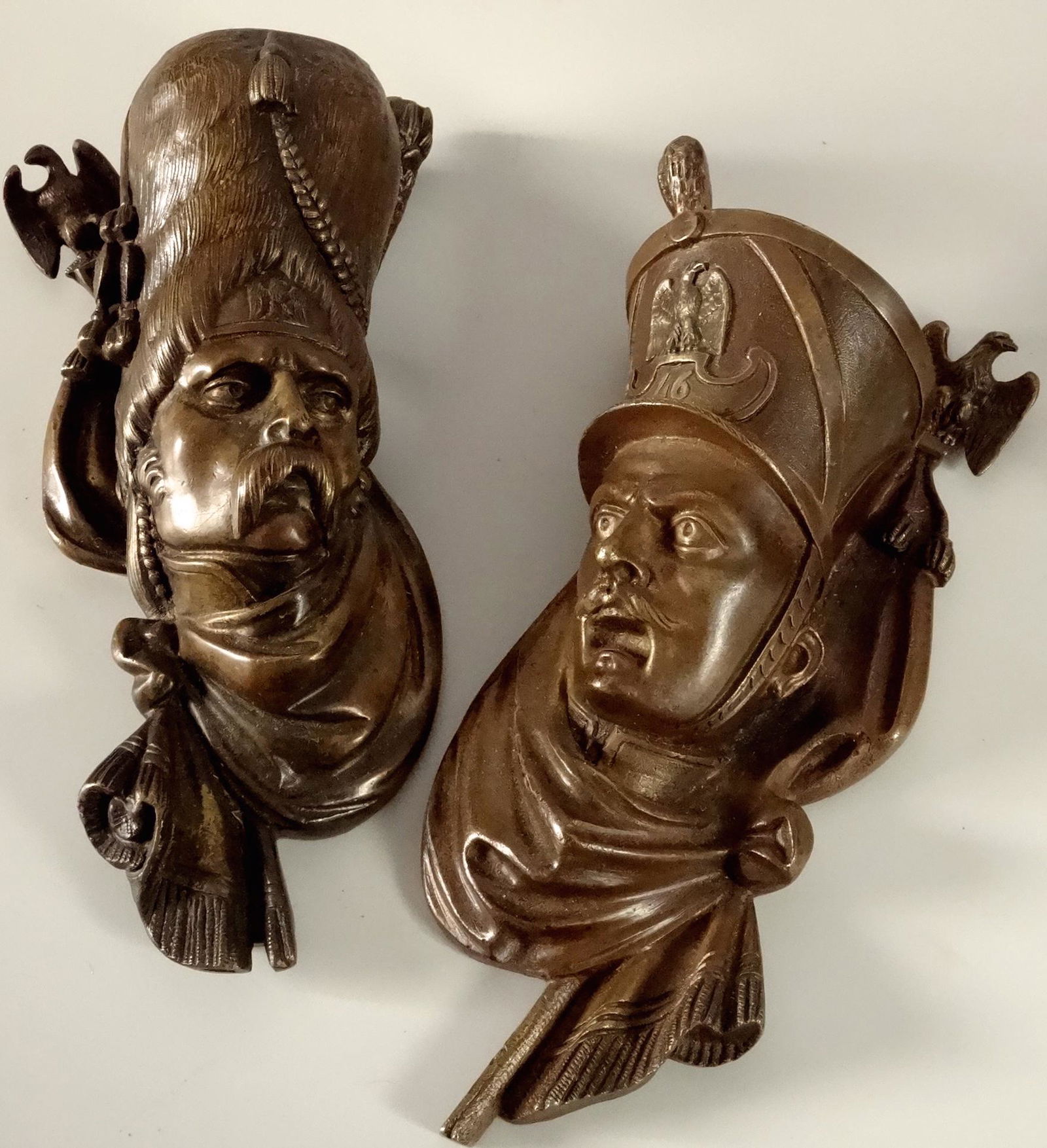 French War 1812 Troopers Cast Bronze Bust Wall Pockets (1 of 9)