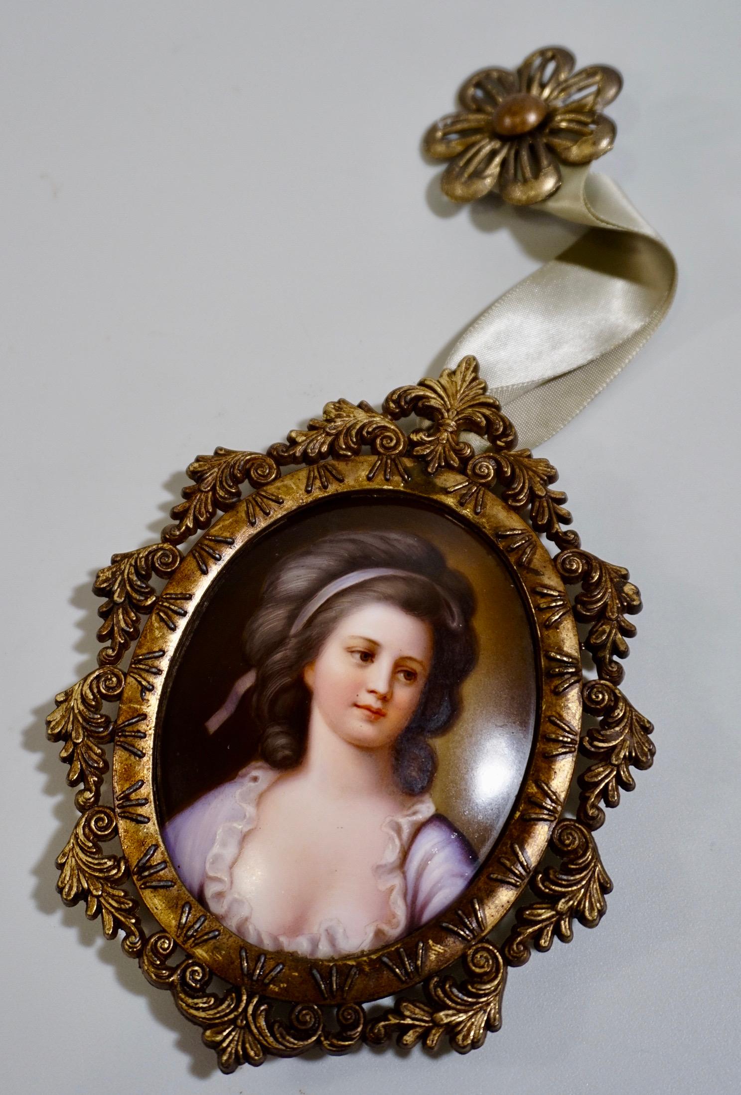 Painted Porcelain Miniature Beauty Portrait Plaque (1 of 7)
