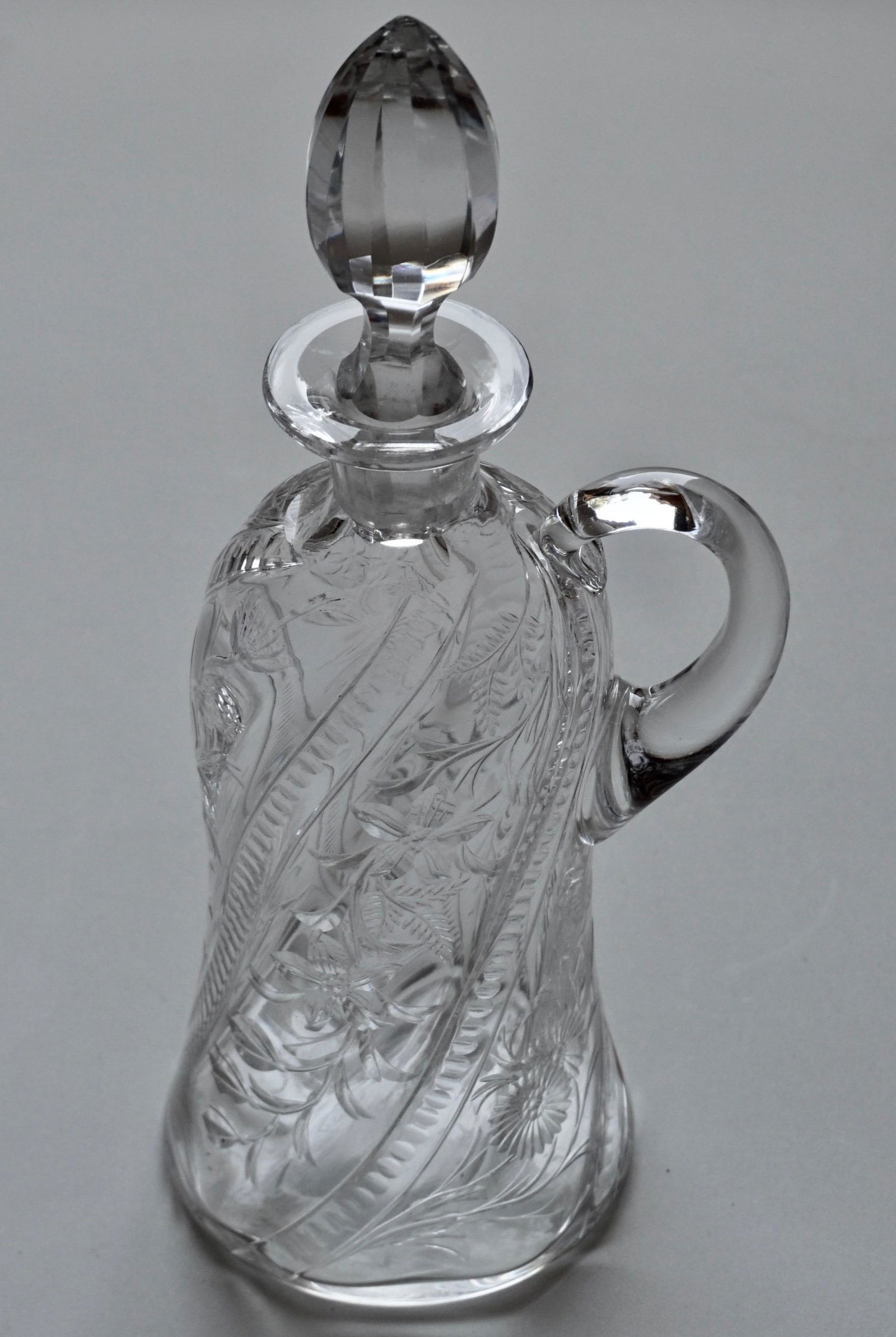 Antique English Thomas Webb Rock Crystal Intaglio Cut: Antique English Thomas Webb Rock Crystal Intaglio Cut Glass Decanter Signed 9 3/4 inches tall x 3 7/16 inches in diameter.