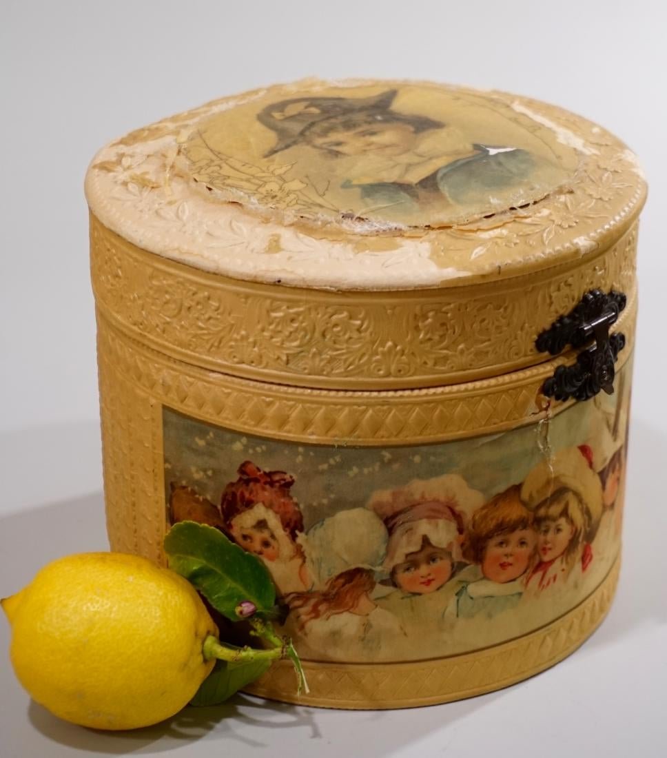 Antique Victorian Decoupage Round Box (1 of 7)