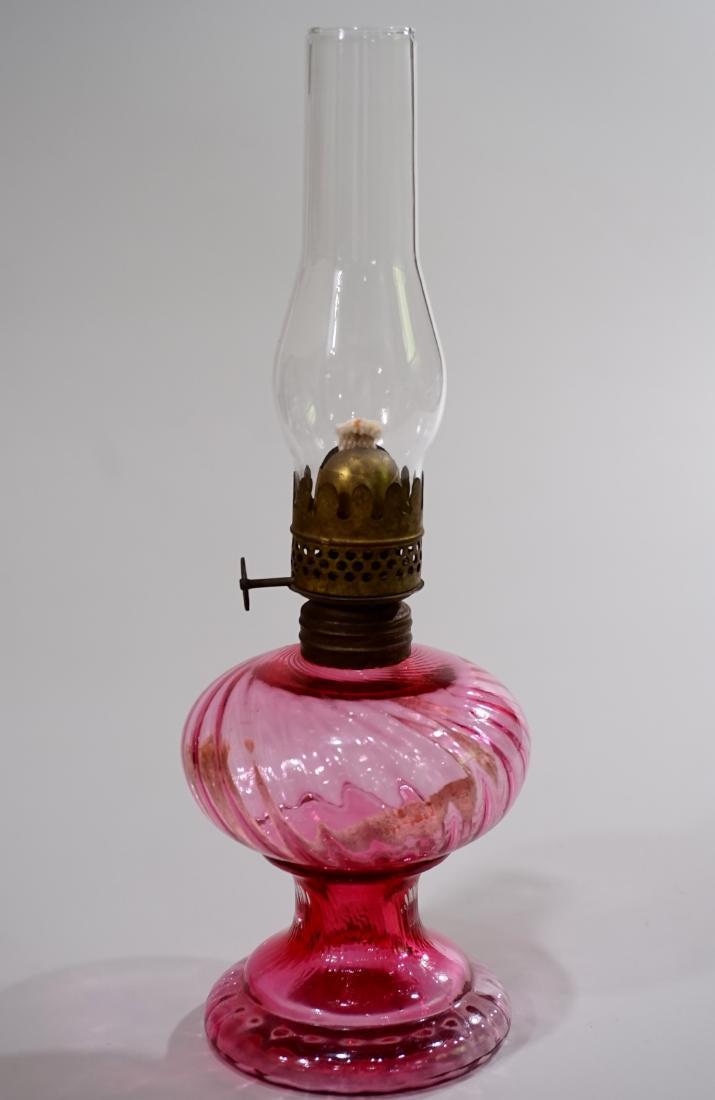 Victorian Spiral Cranberry Glass Oil Lamp c19th Century (1 of 5)