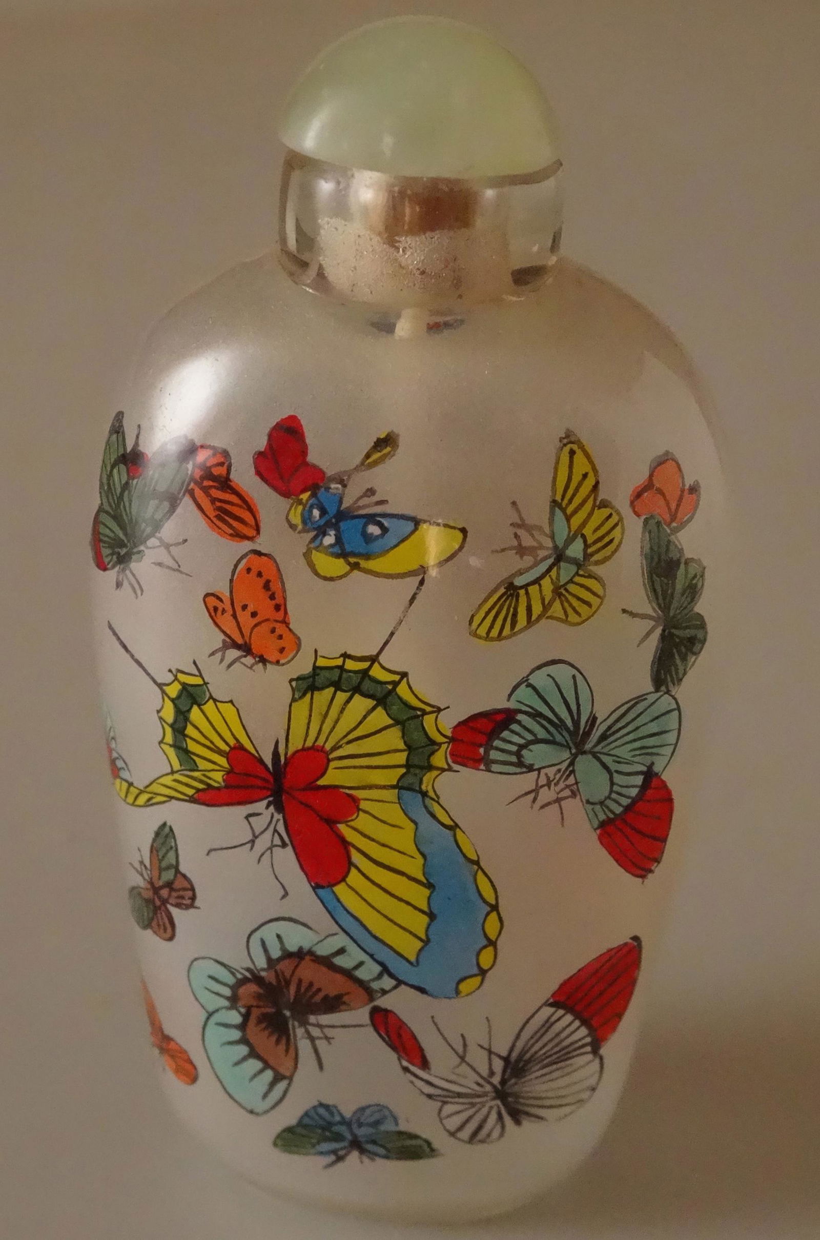 Chinese Glass Snuff Bottle Butterfly Reverse Painted (1 of 7)