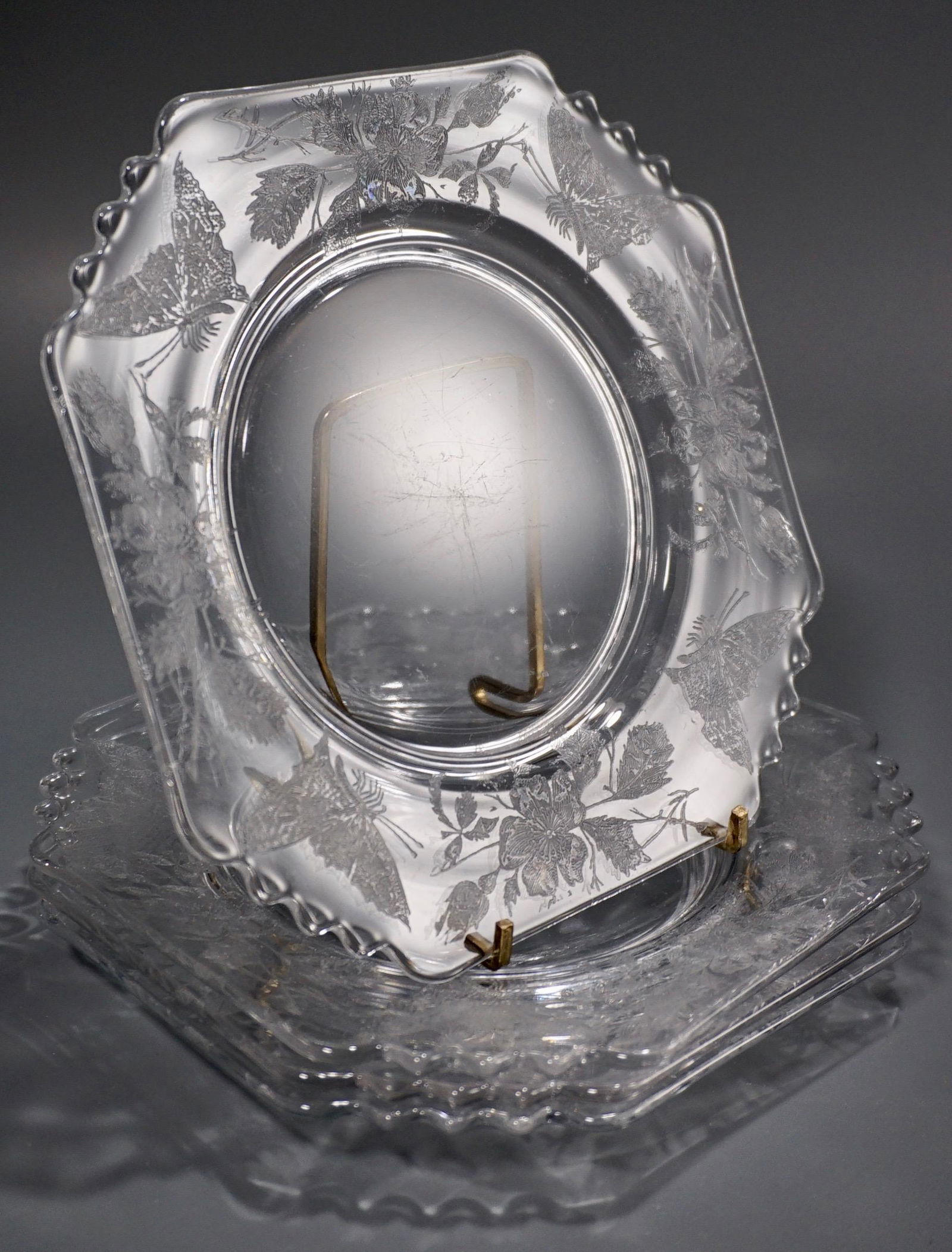 Etched Butterfly Depression Glass Plate Lot of 4 (1 of 5)