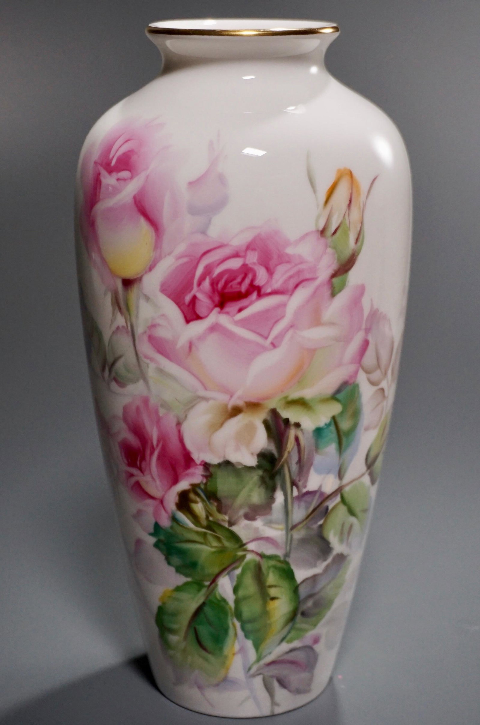 Noritake Bone China Flower Vase Nippon Toki Kaisha Rose: Noritake Bone China Flower Vase Nippon Toki Kaisha Rose Approximately 8 3/8 inches tall.
