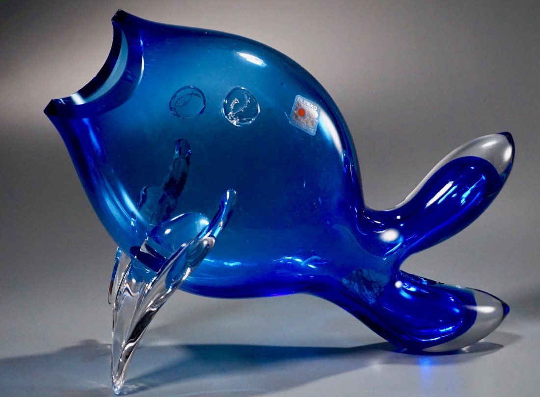 Blenko Blue Art Glass Fish Abstract Vase Sculpture (1 of 8)